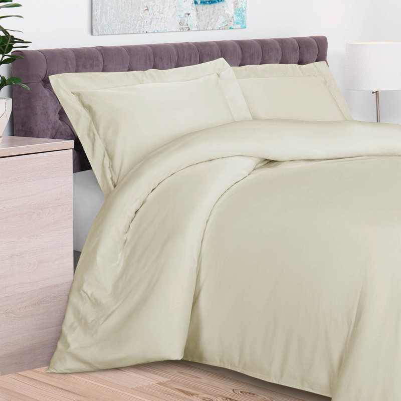 Egyptian Cotton Blend 300 TC Modern & Contemporary 3 Piece Duvet Cover Set, Full Duvet Cover + 2 Shams, Ivory