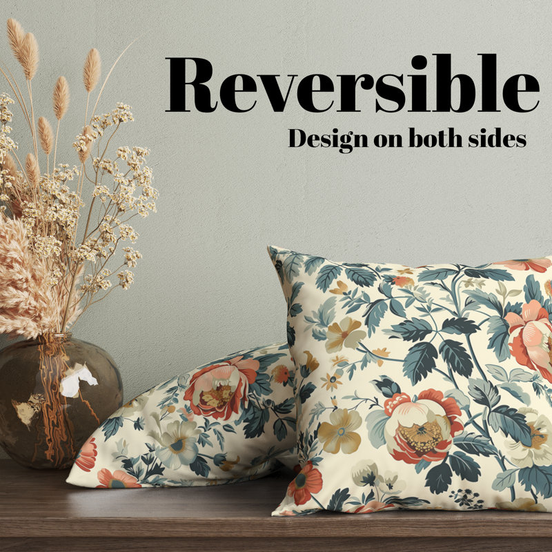  Housse de coussin réversible Floral, H 16 po x l 16 po