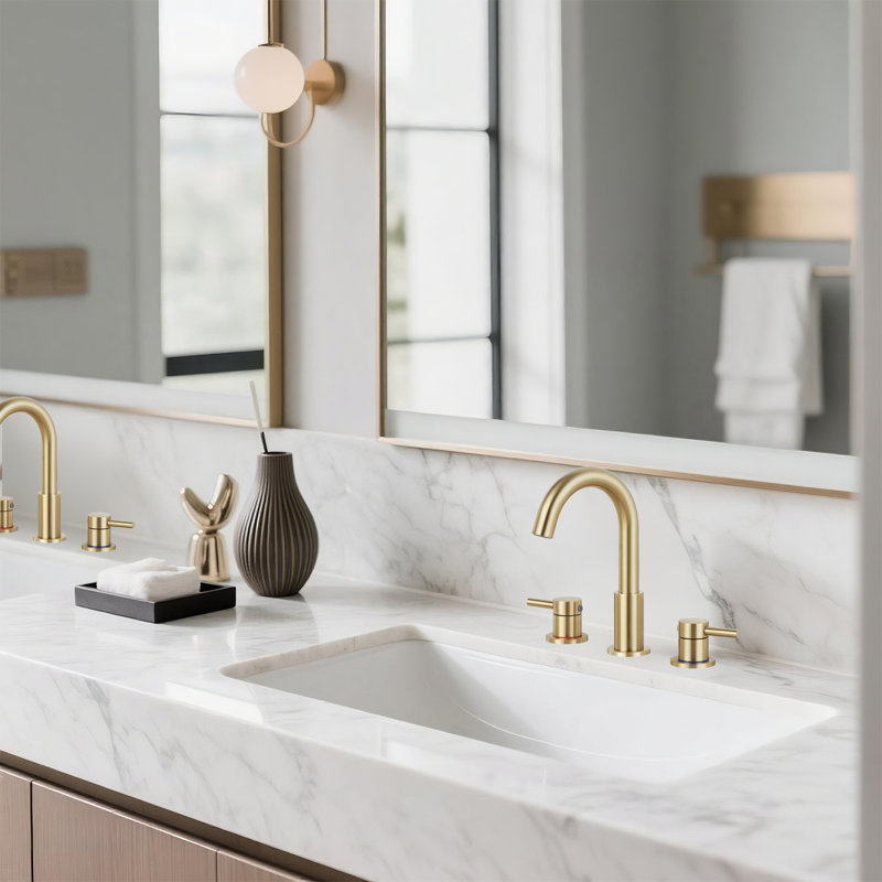 Widespread Bathroom Faucet 3 Hole, 2-handle 8 nch Bathroom Sink Faucet, Brushed Gold