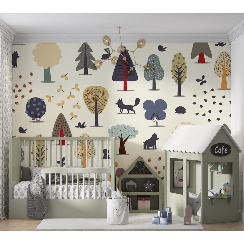Murale pelez et collez de qualité supérieure - Motif de forêt, L 96 po x l 120 po