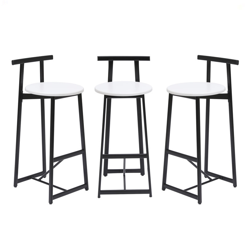 Ensemble de 3 tabourets de bar avec dossier pour la salle à manger, Blanc