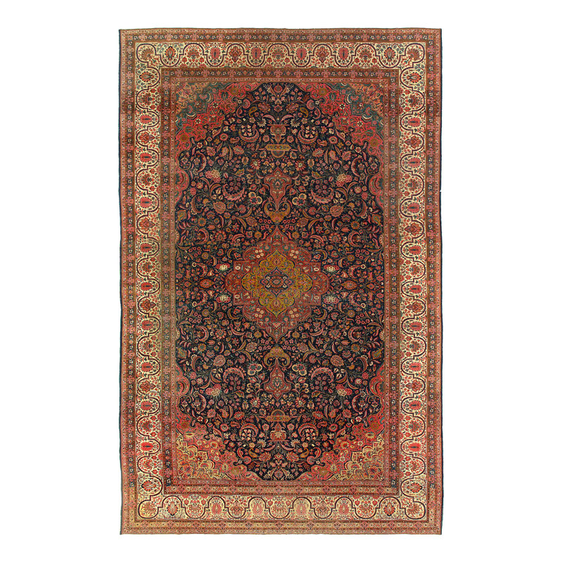 Tapis unique en laine bleu marine 11 pi x 17 pi années 1900