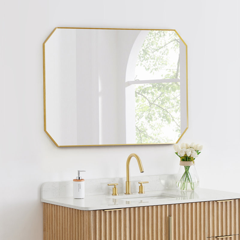 Miroir mural de salle de bain Kellett, 29,5 po x 48 po, Or brossé