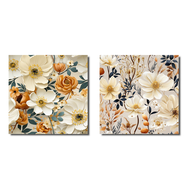 Trond - Ensemble de 2 carrés à motif floral en métal, H 23 po x l 46 po