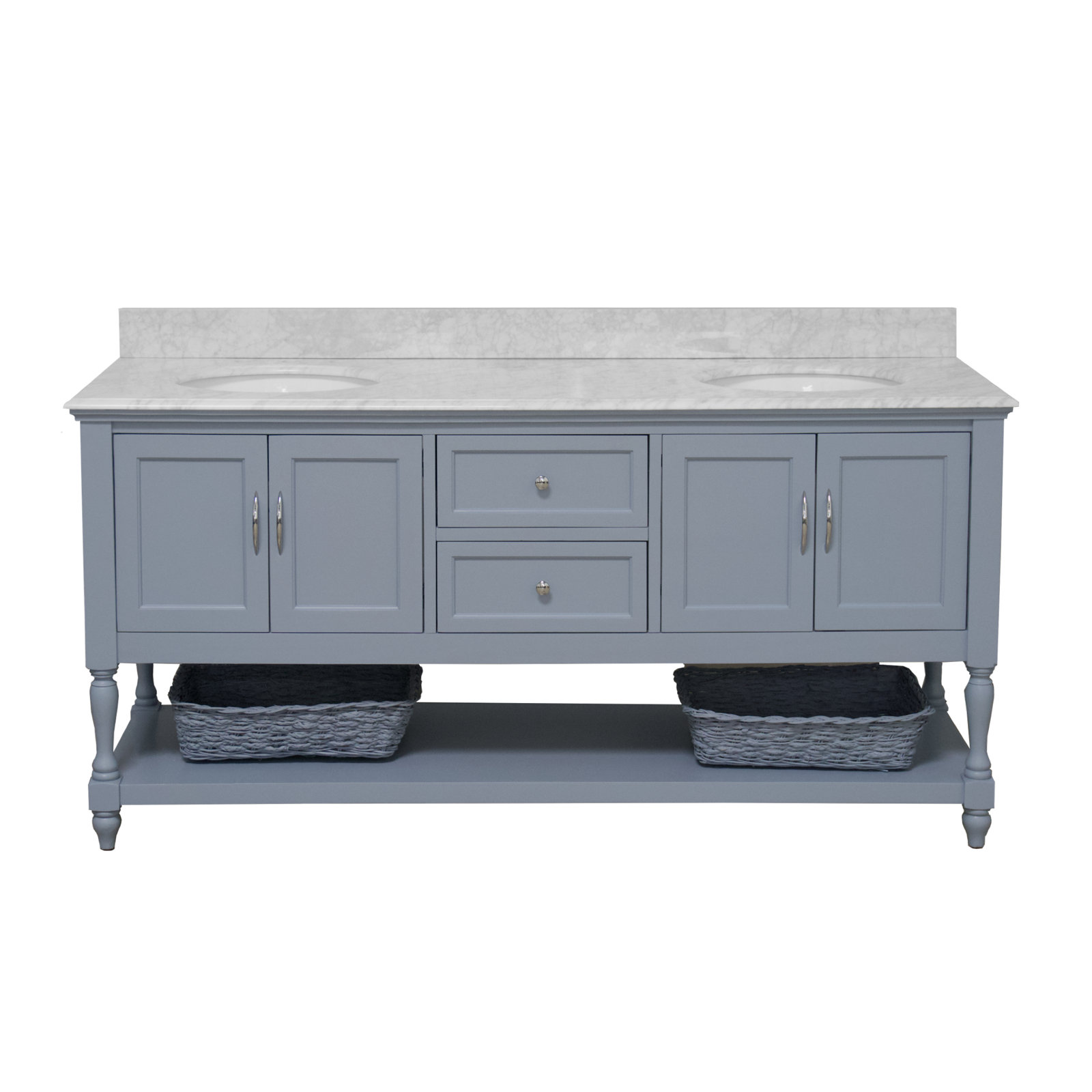 Hampton 72'' Double Bathroom Vanity, Powder Blue, Carrara Marble
