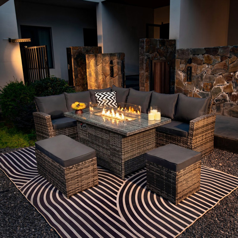 Rosen 2025 Wicker - Person Garden Lounge Set with Cushions, Grey