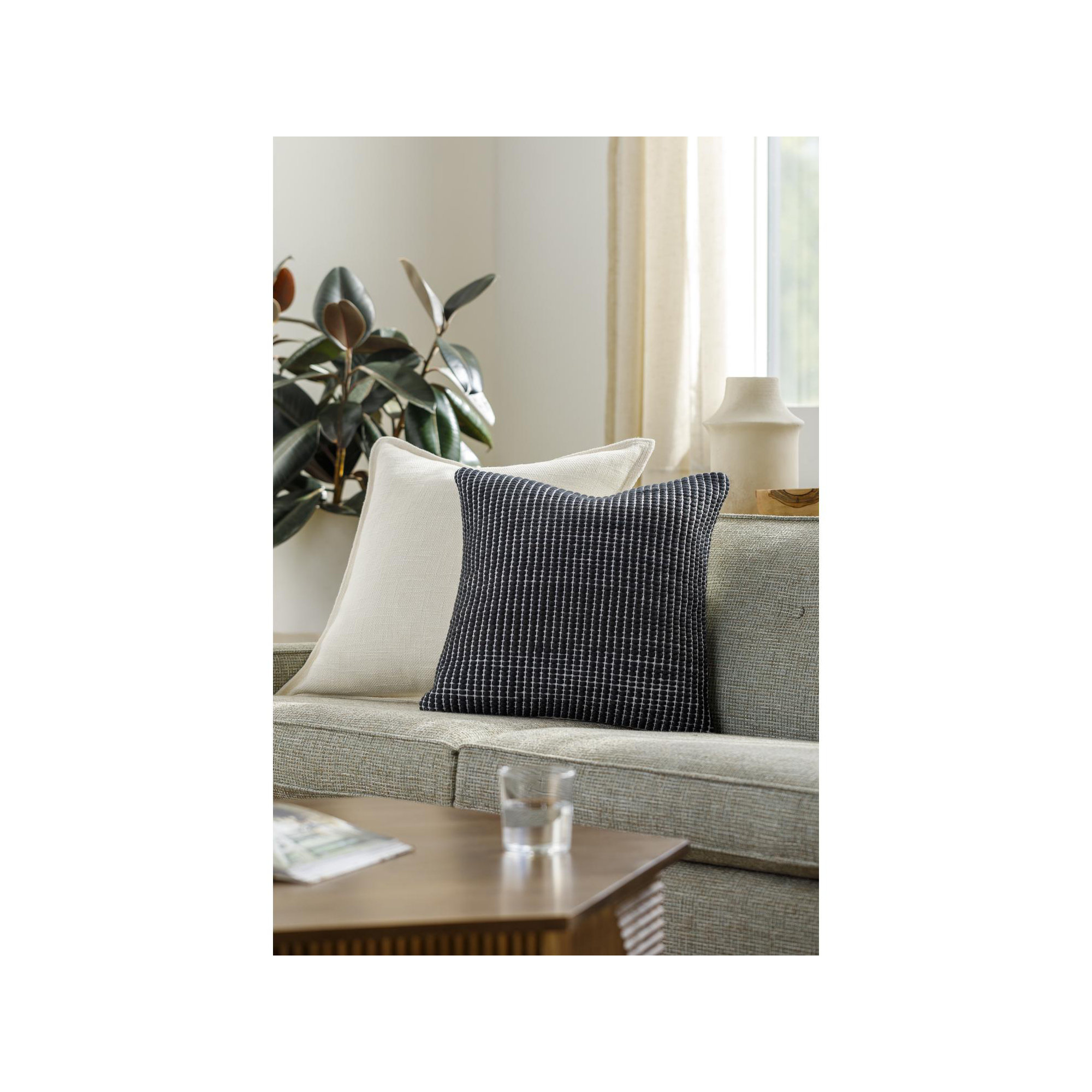 Waverly Wool Throw Pillow, 22" x 22", Polyester/Polyfill, Black