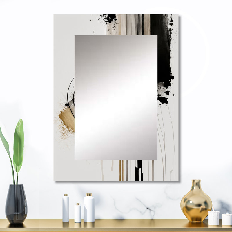 Black, White And Gold Expression I - Abstract Decorative Mirror, Modern Wall Mirror, Printed Metal Art, 32" x 24"