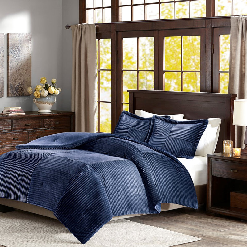 Navy Blue Comforter For - Soft Ribbed Top, Solid Bottom, Machine Washable, With 1 And 2 Shams Bed Navy, Fill, , Reverse, Includes &