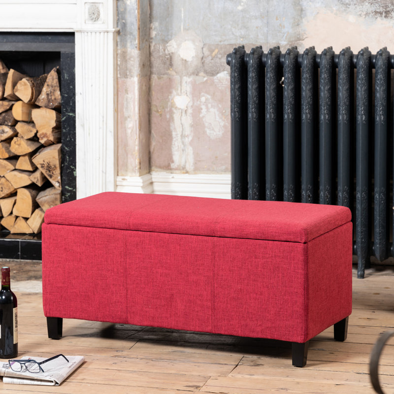 Ahri 98cm Wide Rectangle Solid Colour Standard Ottoman with Storage, Red