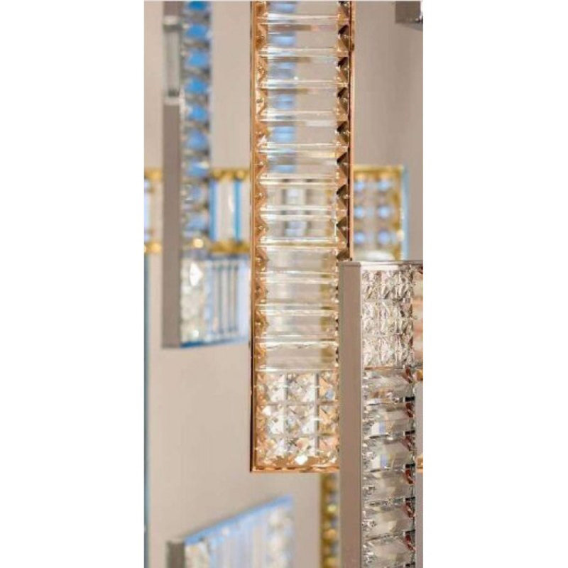 Lustre carré en chrome 36 lumières, Transparent, H 102 po x l 102 po x P 102 po, Laiton poli