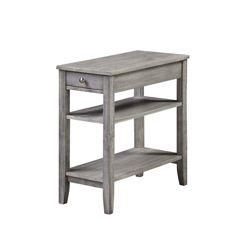 Carbin End Table with Drawer and Shelves, Light Gray Wirebrush