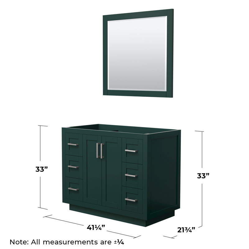 Base de meuble-lavabo simple autoportante 41,25 po avec miroir 34 po Miranda, Vert foncé / argent