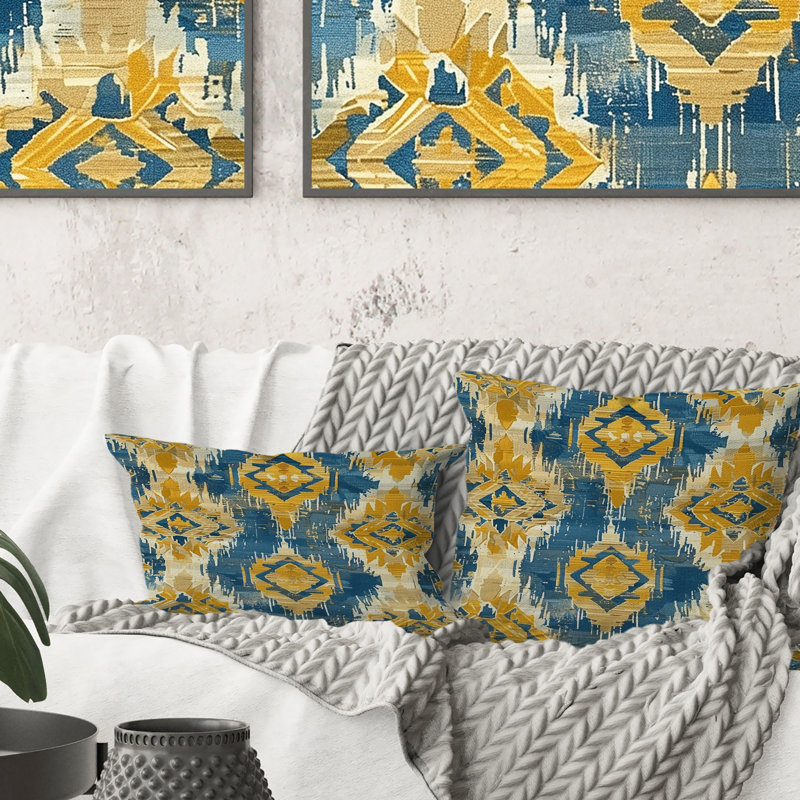 Coussin lombaire rétro jaune géométrique Navajo I