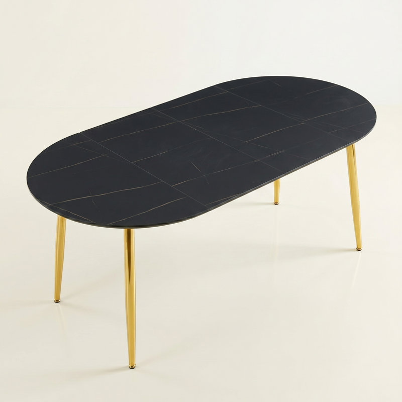 Table de salle à manger extensible en bois manufacturé de 39 à 71 po avec base en métal, Noir, Doré