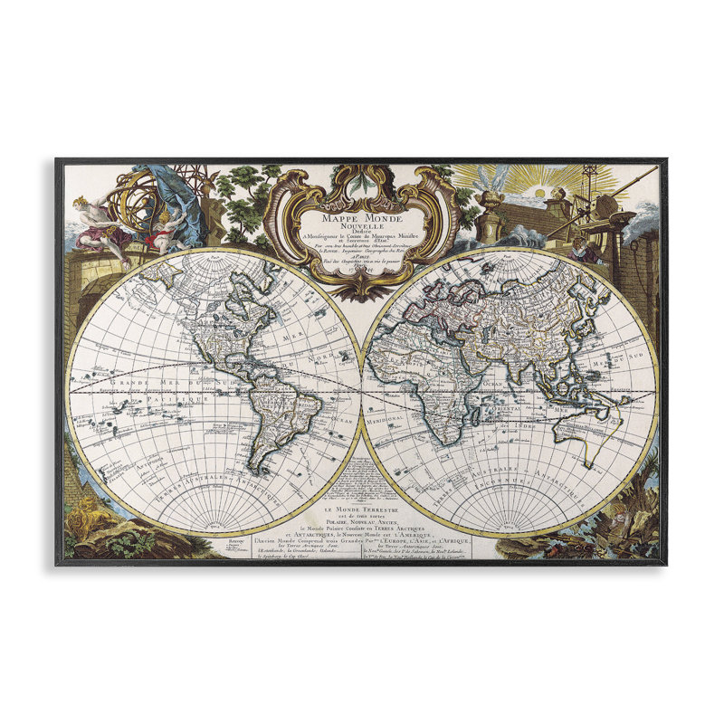  Carte du monde d'inspiration classique, estampe numérique par Chris Donovan, H 12 po x l 18 po, Giclée encadrée noir minuit