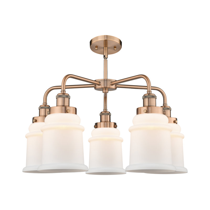 Lustre en forme de cloche à 5 lumières Alvi, Blanc mat, Cuivre antique