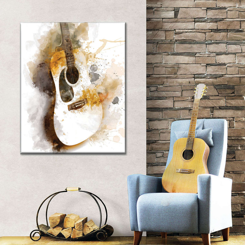 Guitare en bois Splash sur toile, H 15 po x l 12 po x P 1,25 po