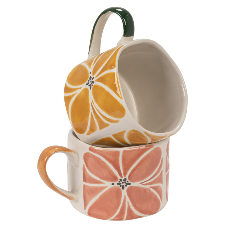 Tasses en grès 10 onces avec motif en relief de cire
