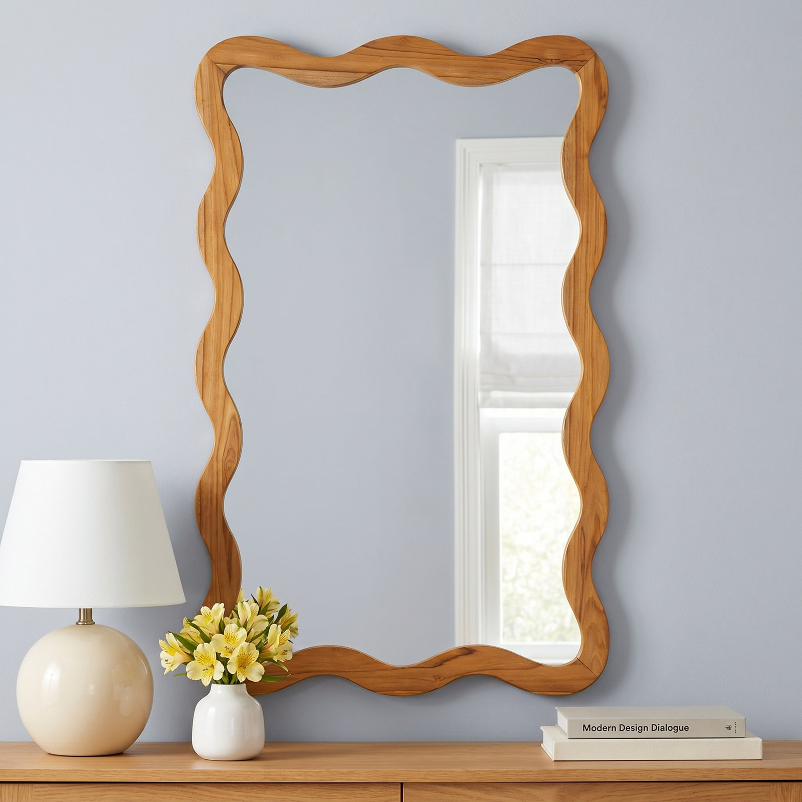 Mandan 28" Teak Accent Mirror, Oak Wood