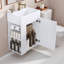 Meuble-lavabo de salle de bain avec lavabo en céramique, porte à motif de losanges, poignée dorée, tablettes de rangement latérales et barre à serviettes intégrée-120012928