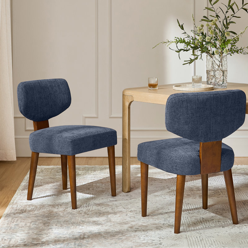 Chaises de salle à manger rembourrées de style Mid-Century, Bleu