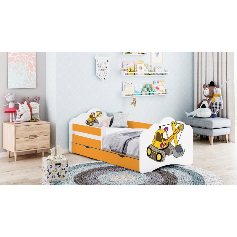 Rio Cot Bed / Toddler Bed Frame with Drawers, Orange, 65 x 80 x 160cm