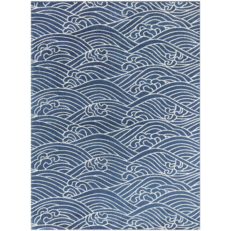 Tapis bleu à rayures Chisdock, Rectangle 5 pi 3 po x 7 pi