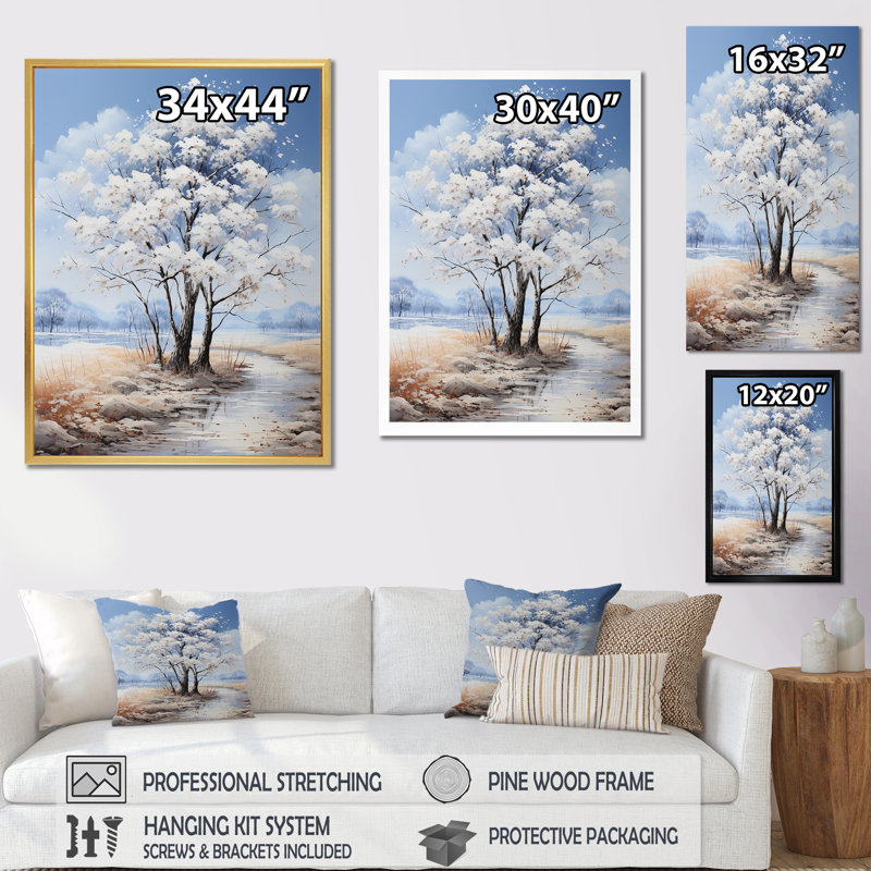 «White Maple Trees Landscape» sur toile, Cadre photo blanc, H 44 po x l 34 po x P 1,5 po