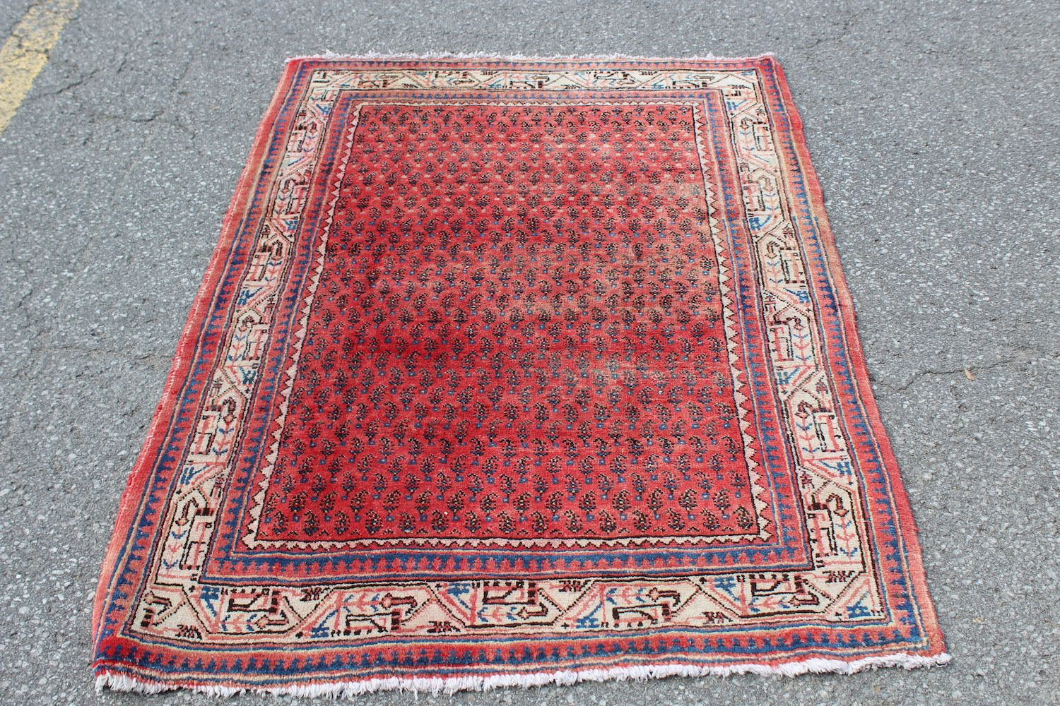 Yaralas One-of-a-Kind Hand-Knotted 1950s 4' x 7'3 Wool Area Rug in  Red/Beige