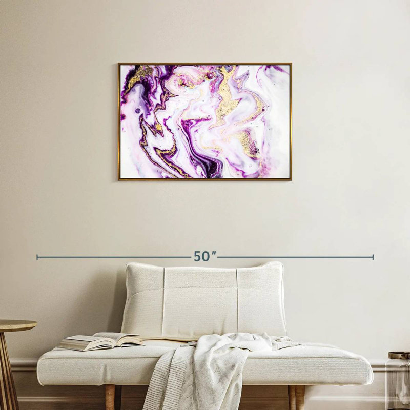 Airy Purple Suminagashi Botkin, Floating Frame Gold, 31" X 21"