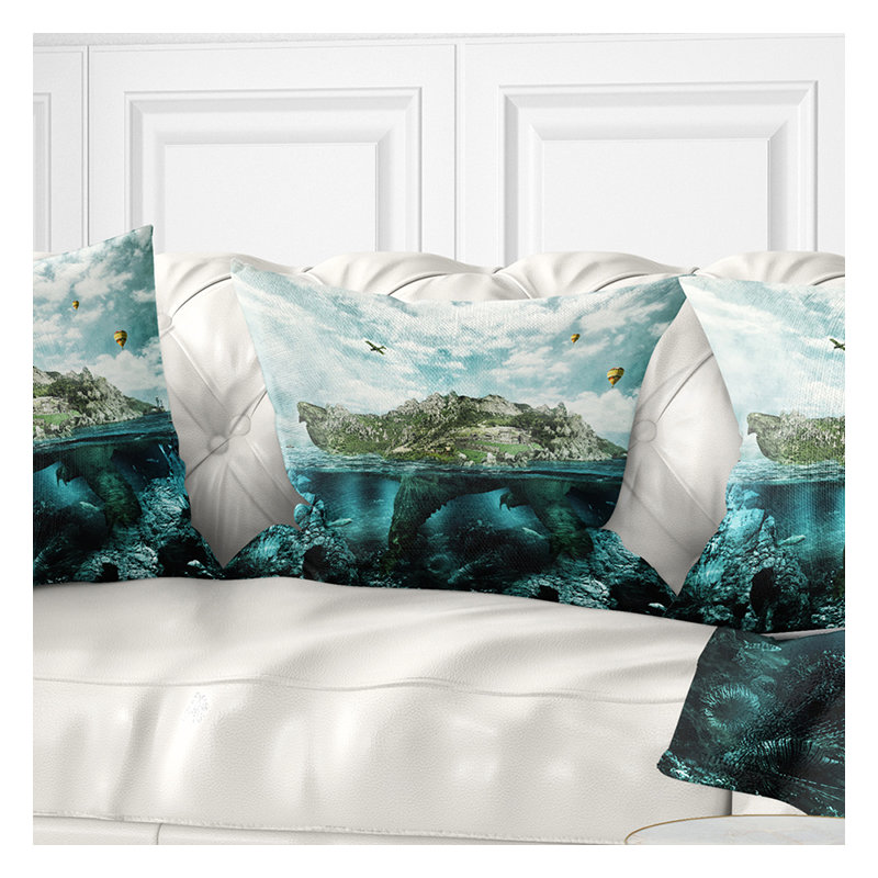 Island Like Large Fantasy Turtle - Animal Printed Pillow, 16" x 16", Throw Pillow