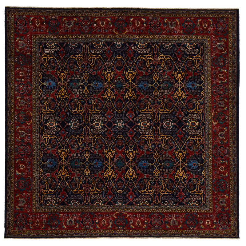 Tapis traditionnel 9 x 9 bleu marine et rouge Anatolian