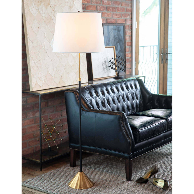 Parasol 60'' Gold Leaf and Black Aluminum Floor Lamp with Linen Shade