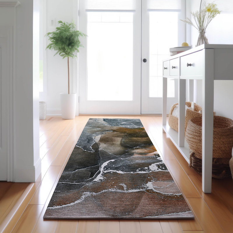 Tapis orange Cerrito AMF503 lavable à la machine de qualité supérieure, Tapis de couloir 2 pi 3 po x 7 pi 6 po