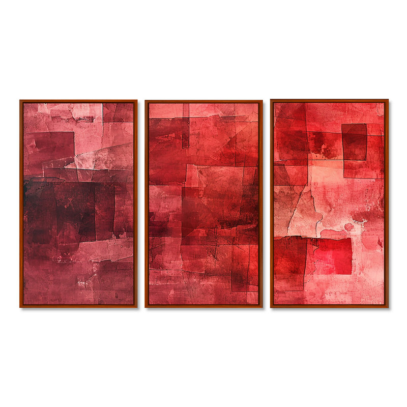 «Cubist Red Secrets - Abstract Collages», ensemble d'art mural, H 40 po x l 60 po x P 1 po, Cadre flottant brun