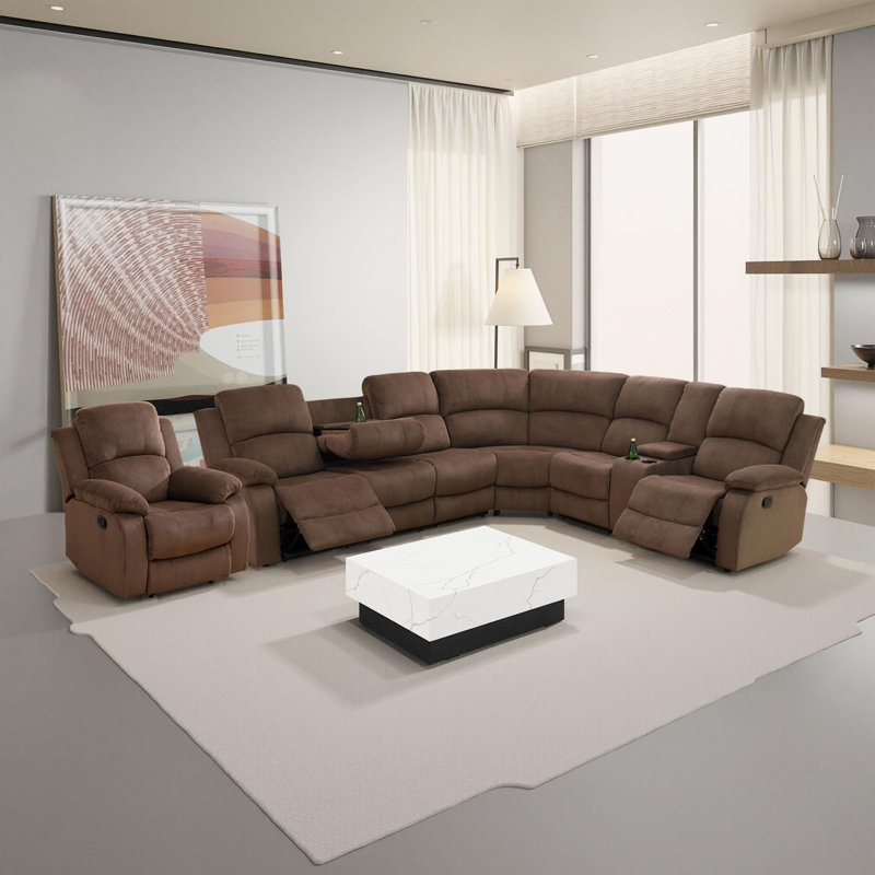 Manual Corduory Recliner Sectional Sofa With Chair , Storage Console/Drop Down Table/Cup Holders (Sectional+Chair)