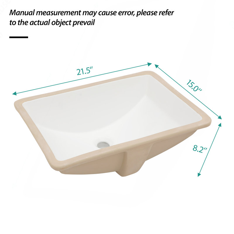 Lavabo de salle de bain rectangulaire encastré en céramique blanche avec trop-plein 21,5 po x 15 po