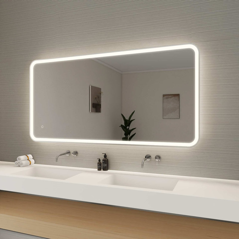 60 Inch Rectangle LED Front and Backlit Wall Mirror in Silver, Silver, 60" x 30"