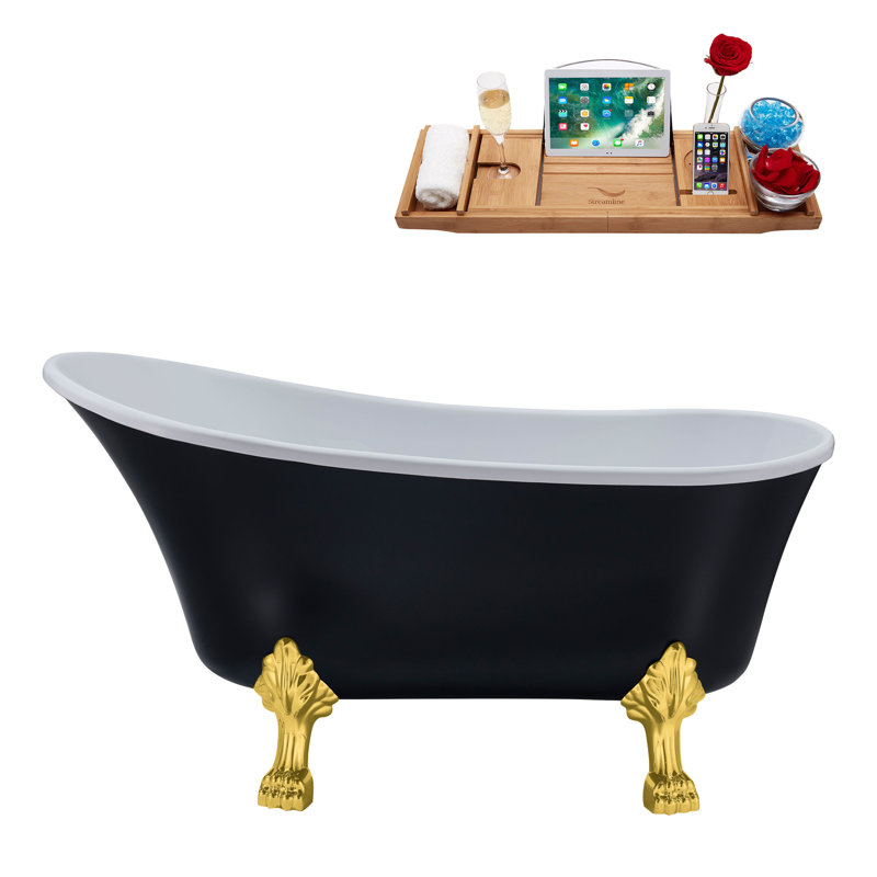 59.1'' x 27.6'' Soaking Acrylic Bathtub, Polished Gold, Glossy White