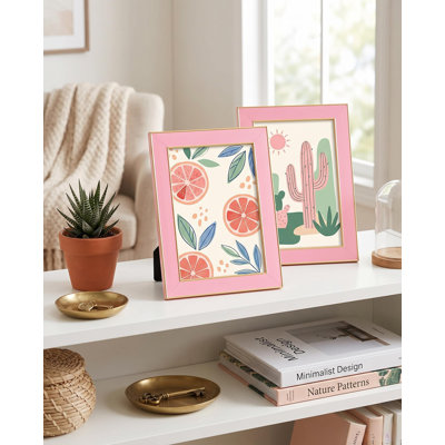 Ensemble de 2 cadres photo roses, affichage mural ou de table, verre véritable