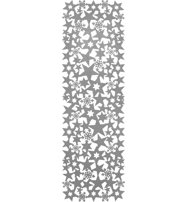 Rectangular Felt Table Runner with Openwork Star and Snowflake Design, Grey