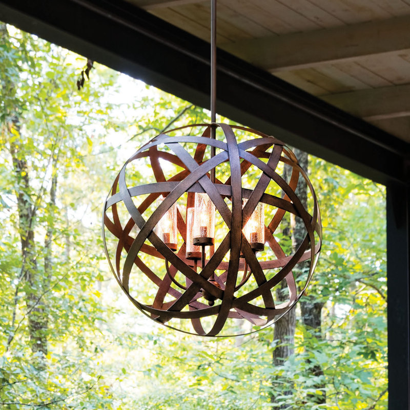 Luminaire suspendu sphère simple 5 lumières Carson, Fer rétro