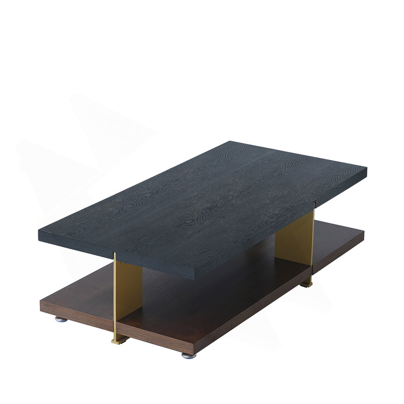 Rectangle Wood Coffee Table Walnut-colored, Black Top/Walnut Base
