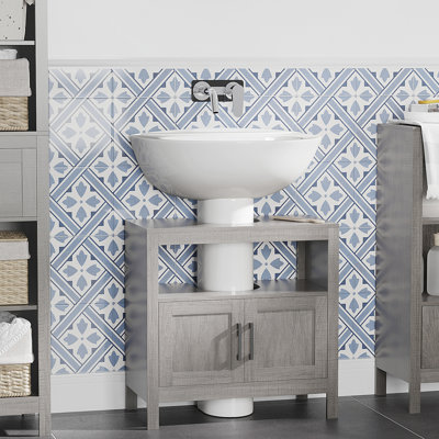 Rangement pour lavabo de salle de bain avec 2 portes et tablette, meuble-lavabo gris