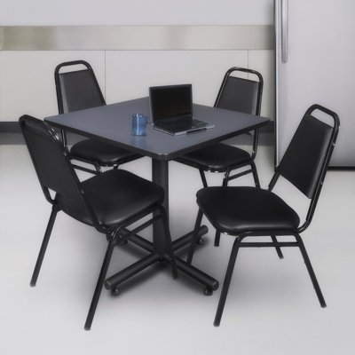 Nicklos Square X-Base Breakroom Table, 4 Restaurant Stack Chairs
