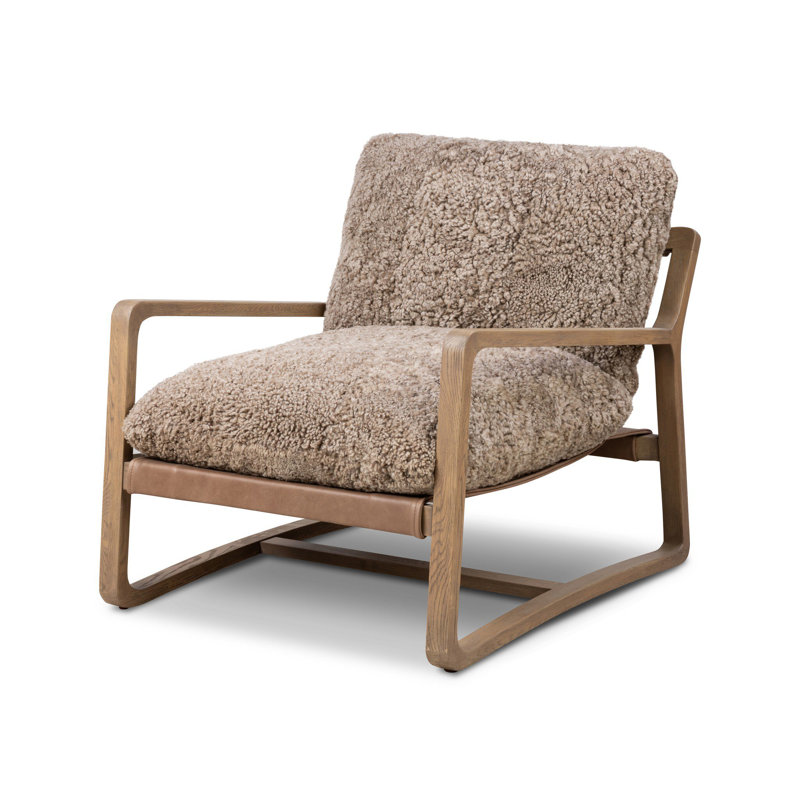 Ace Chair, Surrey Olive, Taupe Genuine Shearling, Drifted Oak