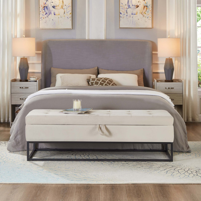 Banc de lit 58,6 po avec rangement, Beige, Noir