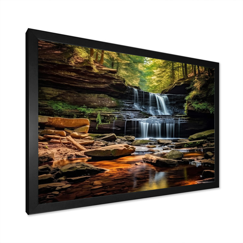 Pennsylvanie, Ricketts Glen State Park - Pennsylvanie, art mural sur toile, H 34 po x l 44 po x P 1,5 po, Cadre photo noir