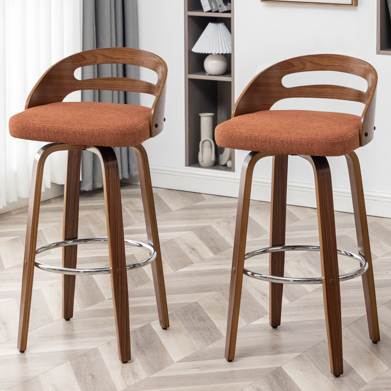 Mahtab Upholstered Swivel Bar Stools, Orange, Bar Stool (30.31" Seat Height)